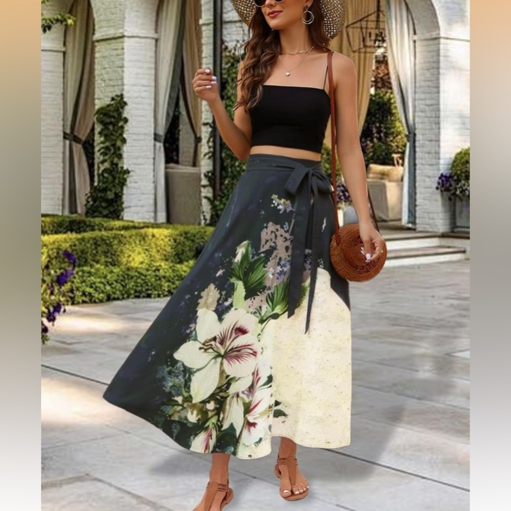 NWT DOSE Floral Print high waisted summer maxi a-line Skirt size S